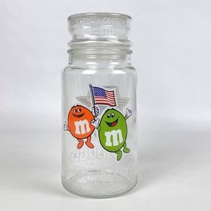 VTG Anchor Hocking M&M Candy Jar 1984 Olympics Games Glass Canister Container